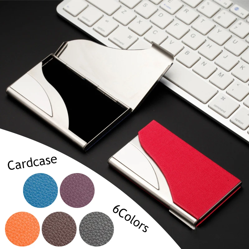 

New Luxury PU Leather Business Card Holder With Magnetic Buckle Slim Pocket Name Card Holder Stainless Steel Credit Card ID Case