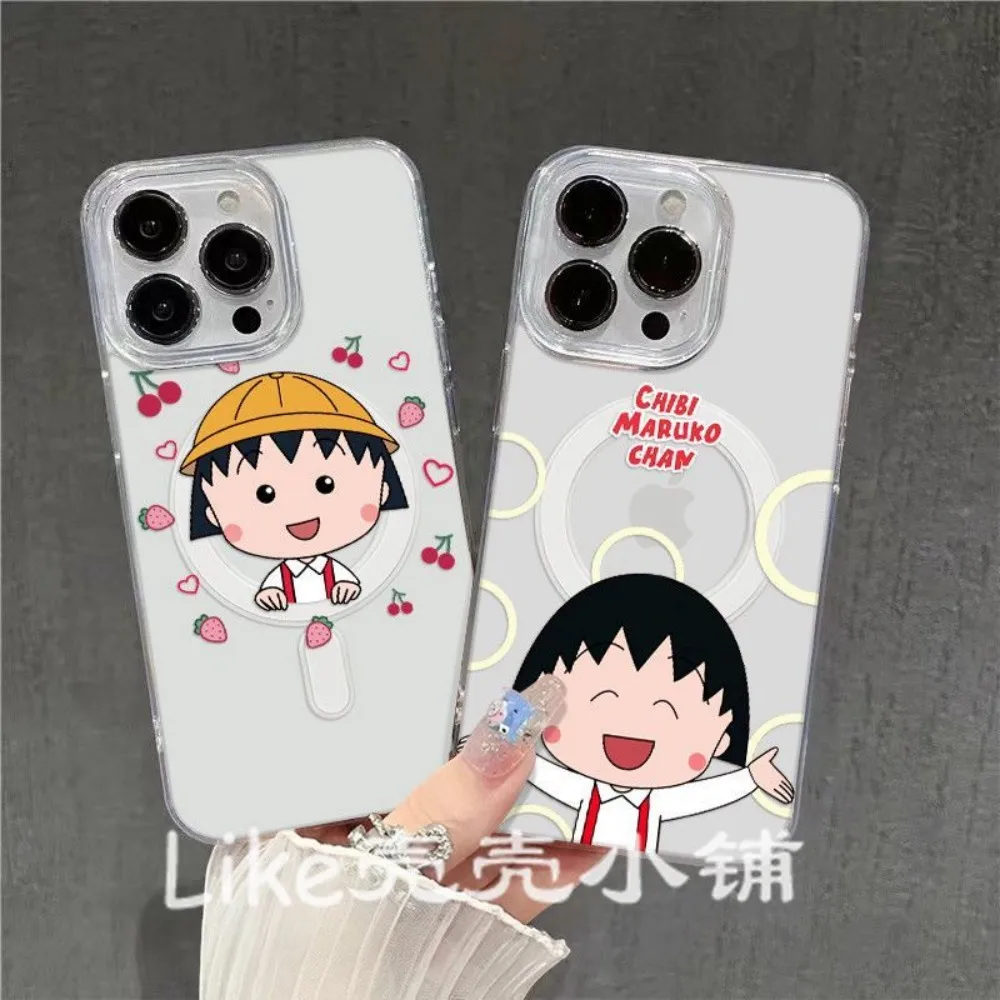 Фото НОВЫЙ Магнитный чехол для телефона Samsung Galaxy S26 S25 S24 S23 S22 S21 S20 FE Edge Plus Ultra 5G, TPU-накладка с милым дизайном Chibi Maruko-chan №1