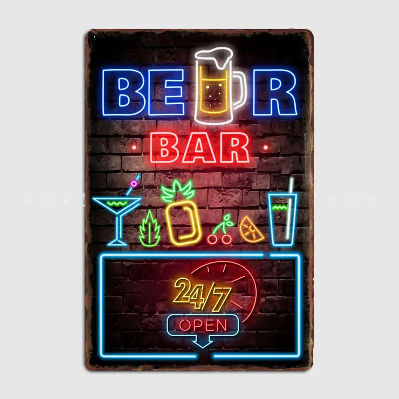 

Pub Neon Beer Bar Metal Sign Poster Garage Living Room Neon Led Sign Cinema Living Custom Tin Vintage Home Decor