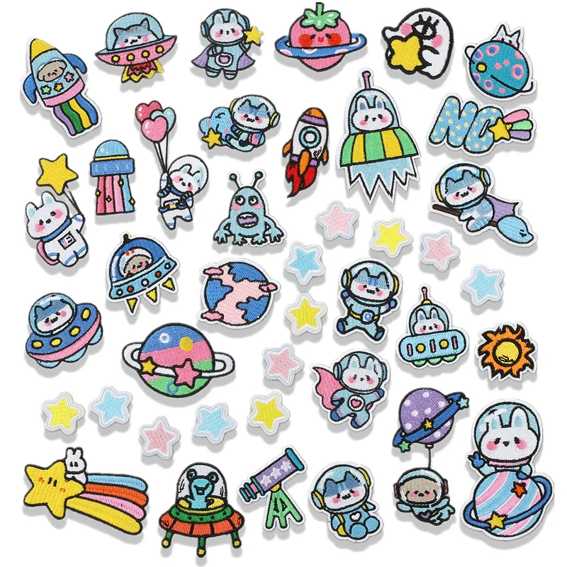 

100pcs/lot Anime Embroidery Patch Balloon Telescope UFO Space Rabbit Clothing Decoration Sewing Accessory Craft Iron Applique