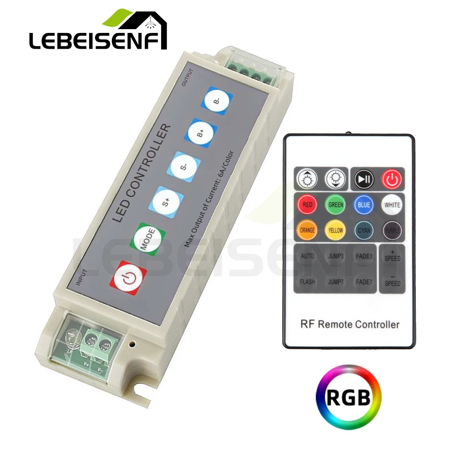 

6Button RGB Controller 12V 24V DC 18A LED PWM 3 Channel Dimmer with RF 20 Key Wireless Remote for 5050 2835 Colorful Strip Light