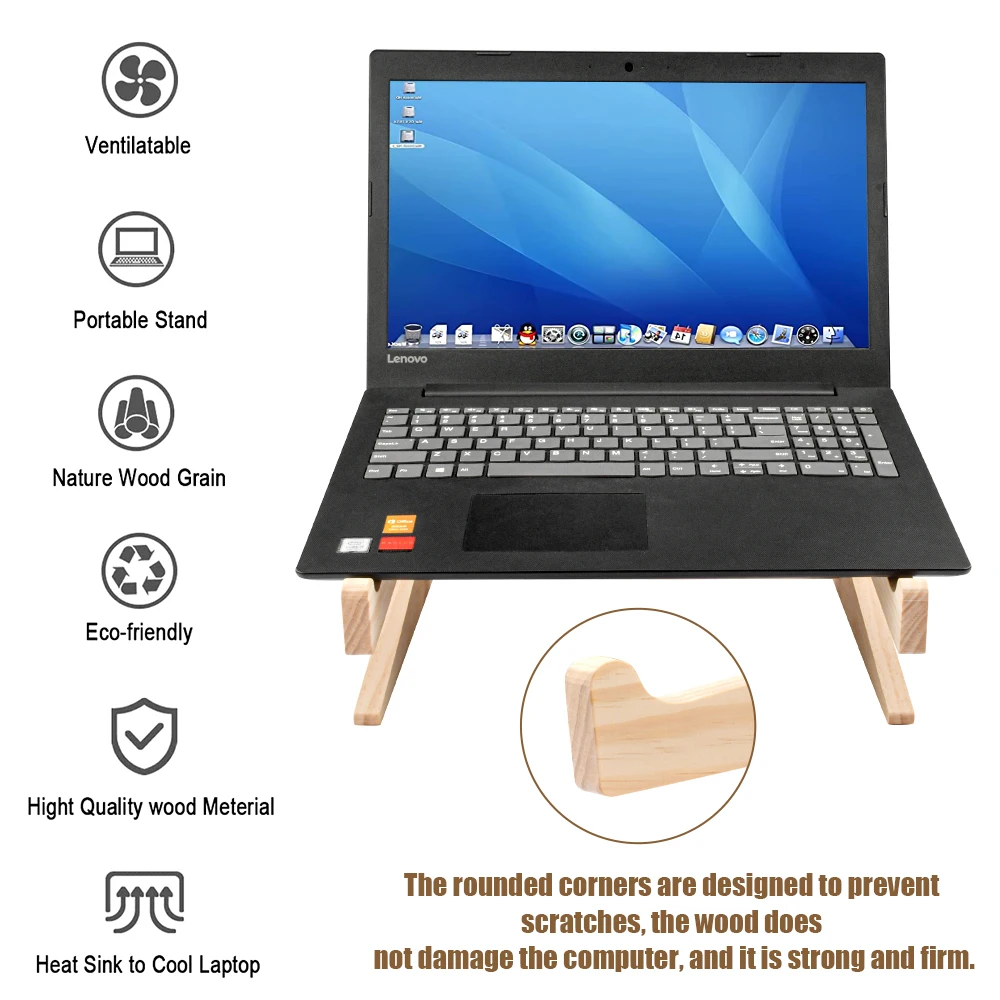 Universal Wooden Laptop Holder Detachable Base Computer Cooling Bracket For Macbook Air Pro iPad Laptop Tablet 10-17 Inchs Stand