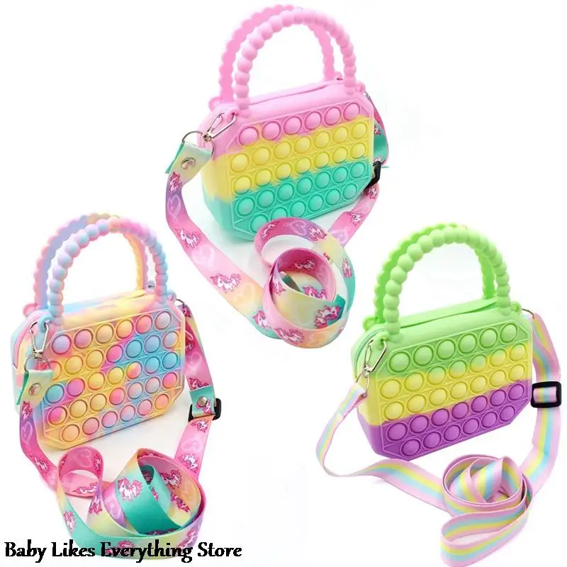 

1pc Fidget Handbag Push Pop Bubble Shoulder Bag Special Needs Stress Reliever Finger Press Silicone Purse Bag Sensory Toys Gifts