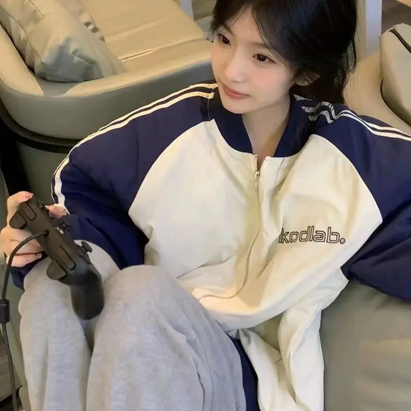 

Куртка-бомбер женская оверсайз в Корейском стиле, уличная одежда в стиле Харадзюку, модные спортивные куртки на молнии в стиле колледжа, Y2k