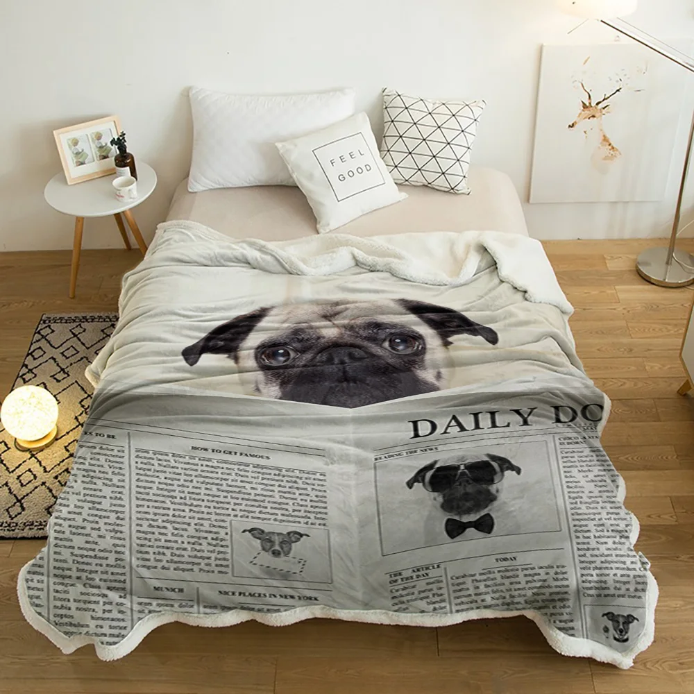 

Зимнее шерстяное плюшевое одеяло с забавной газетной собакой, толстое Флисовое одеяло для путешествий, офиса, дивана, кровати, покрывало
