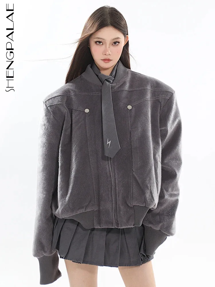 

SHENGPALAE Minority Высококачественная куртка женская 2023 Осенняя мода новый плюшевый отворот трехмерный силуэт Y2k одежда 5R7243
