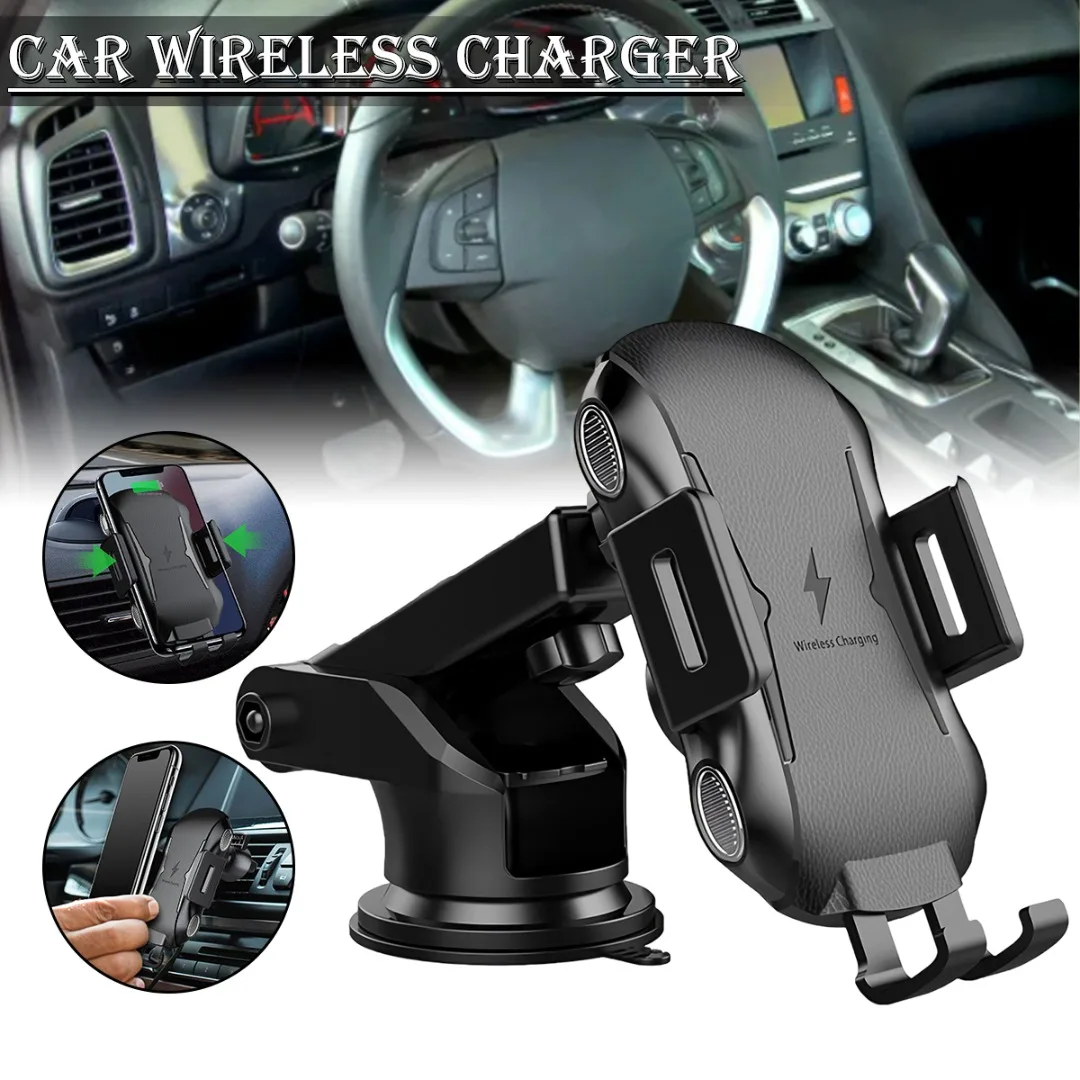 

1pc Car Mount 15W Qi Wireless Phone Charger Black Intelligent Sensing Bracket Chargers For Size 3-31/32inch -5-31/32 Inch