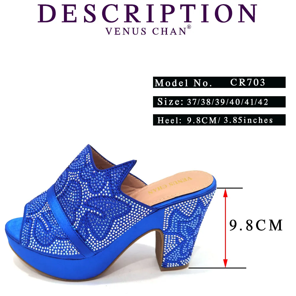 Venus Chan Royal Blue Noble Platform High Heels With Elegant Shoes Italian Popular Design African Ladies Shoes Bag Set