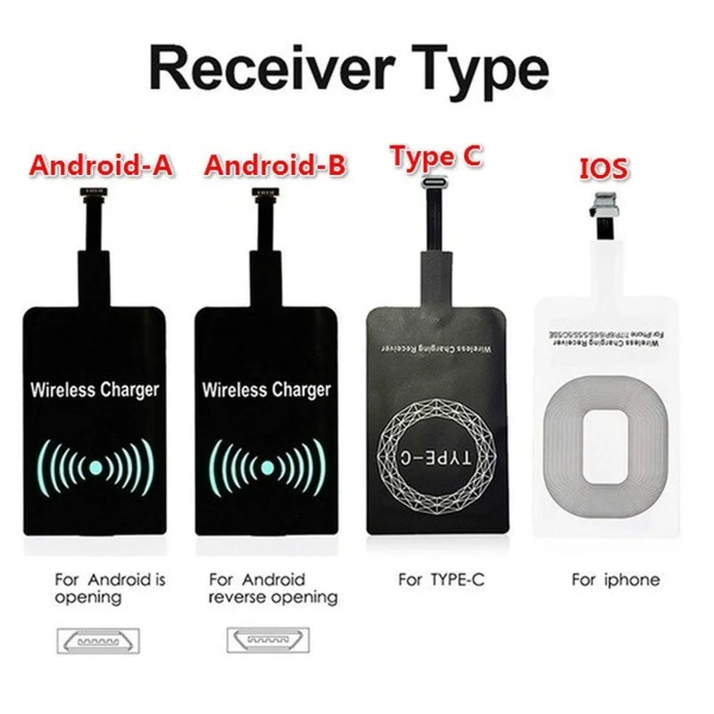 Приемник беспроводной зарядки Qi универсальный адаптер для быстрой Micro USB/Type C/iphone