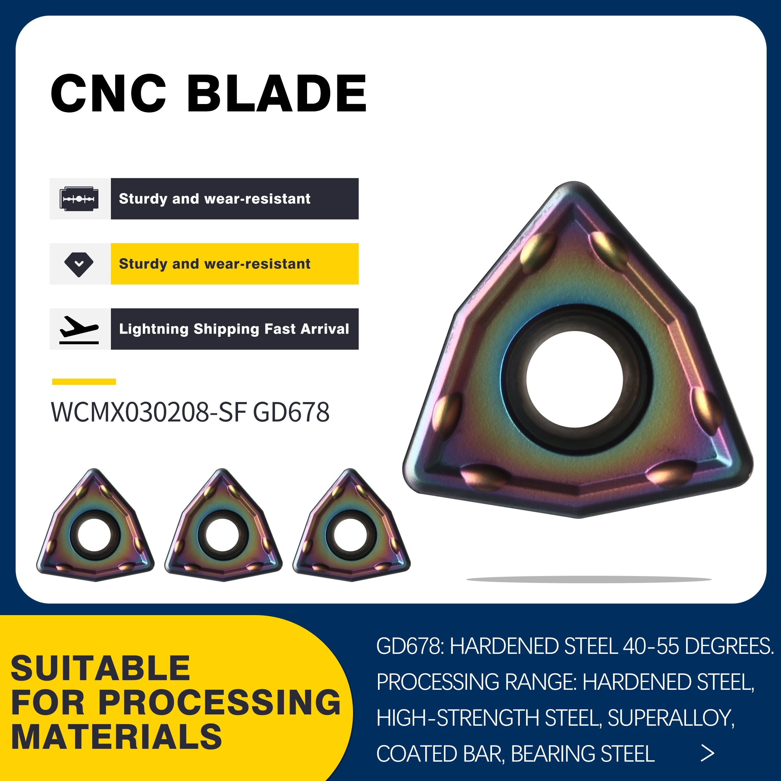 

WCMX030208 WCMT040208 Milling Turning Tool U Drill Blades WCMT050308 WCMT06T308-SF WCMT080412-SF GD678 CNC Lathe Carbide Inserts