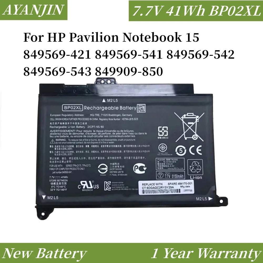 Новый аккумулятор BP02XL 7,7 в 41 Втч для ноутбука HP Pavilion 15 849569-421 849569-541 849569-542 849569-543 849909-850