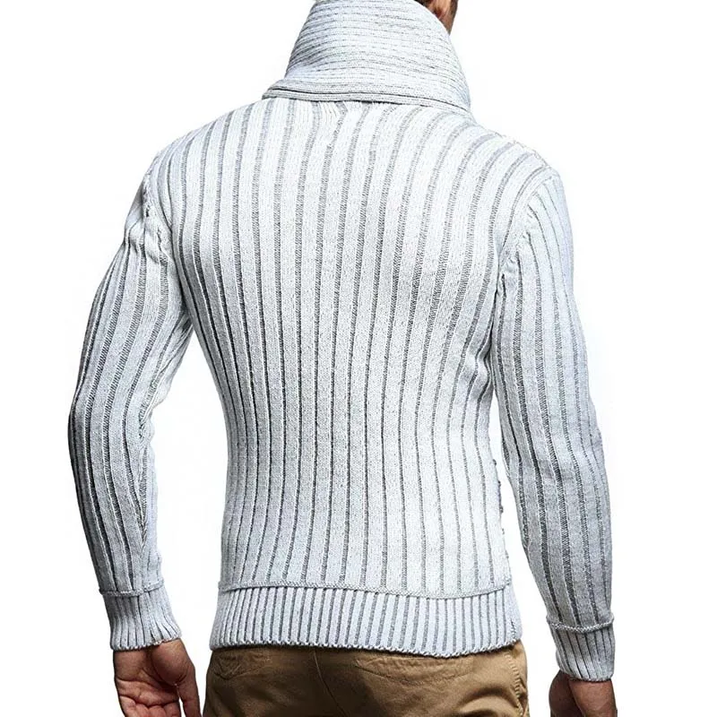 Men New Sweater Fashion Casual Winter Versatile Long Sleeve Knit Turtleneck Retro Leather Button Gentleman Pullover