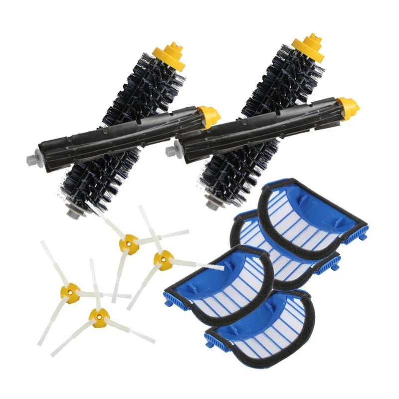 

4Pcs Filter+2 Set Main Brush Kit+4X Side Brush For Irobot Roomba 600 Series 620 630 650 660 Accessory Replacement