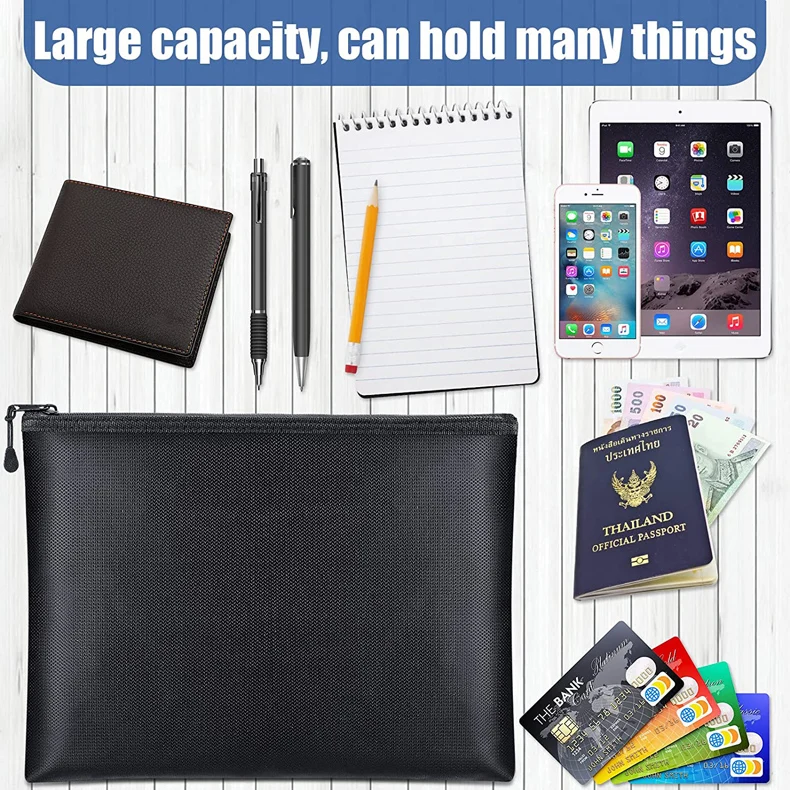 Portable Fireproof Waterproof Document Envelope Bag File Cash Pouch Money Fire Safe Storage For Home Office Black |