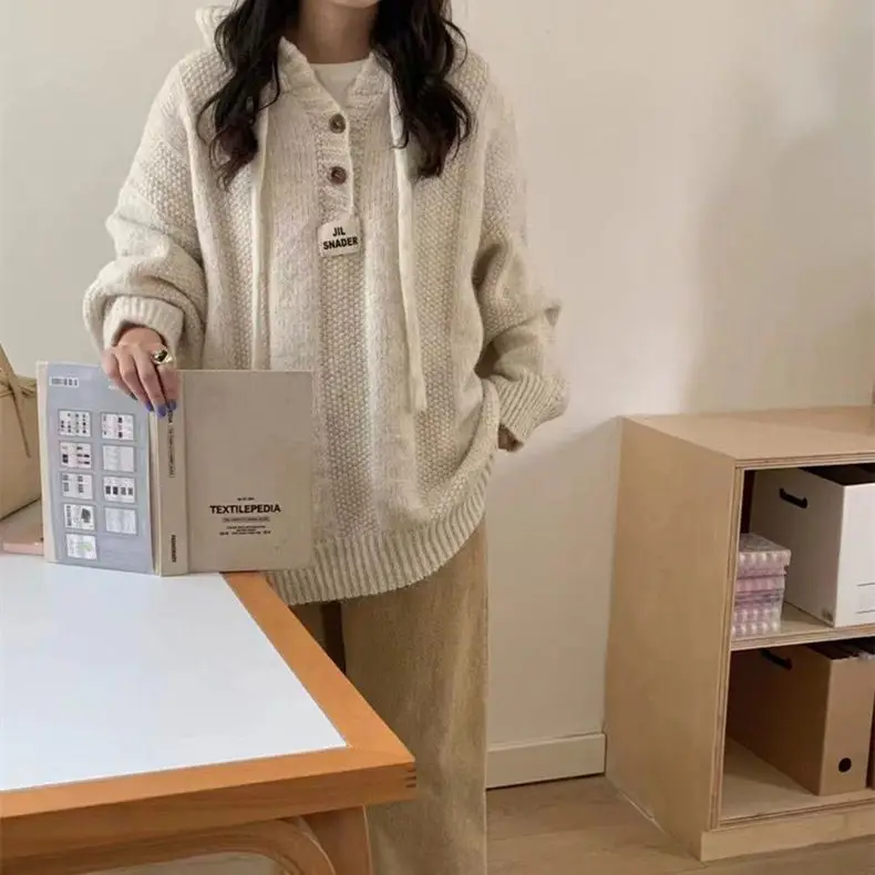 Осень-зима свободный свитер с капюшоном женский мягкий восковой вязаный джемпер