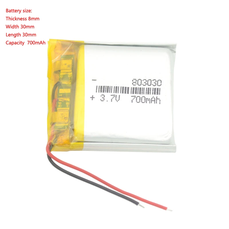 

803030 3.7V 700mAh Lipo Lithium Ion Polymer Battery For Toy GPS MP3 MP4 PDA Smart Watch Led Light Navigator