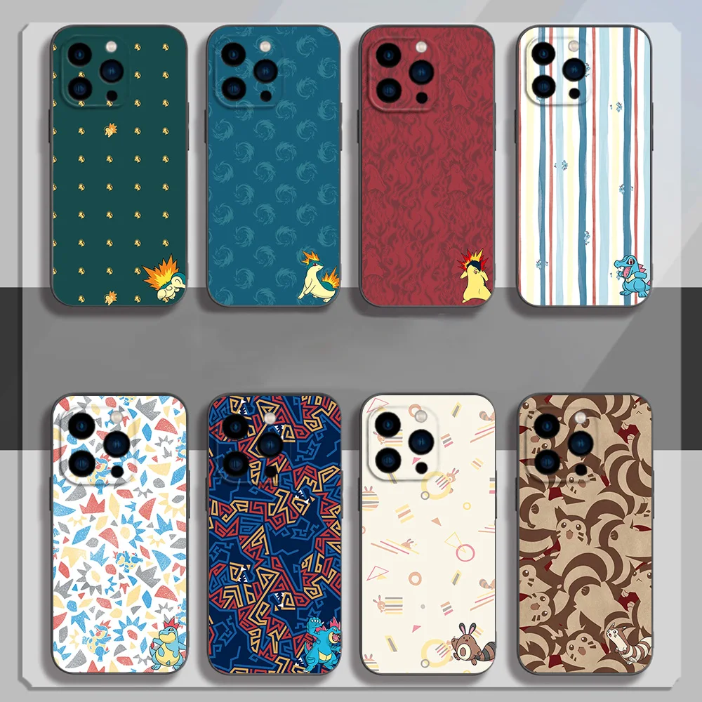 Чехол для телефона MINISO Cute Pokemon Typhlosion iPhone 12 11 13 14 15 16 Max Pro Plus черный мягкий