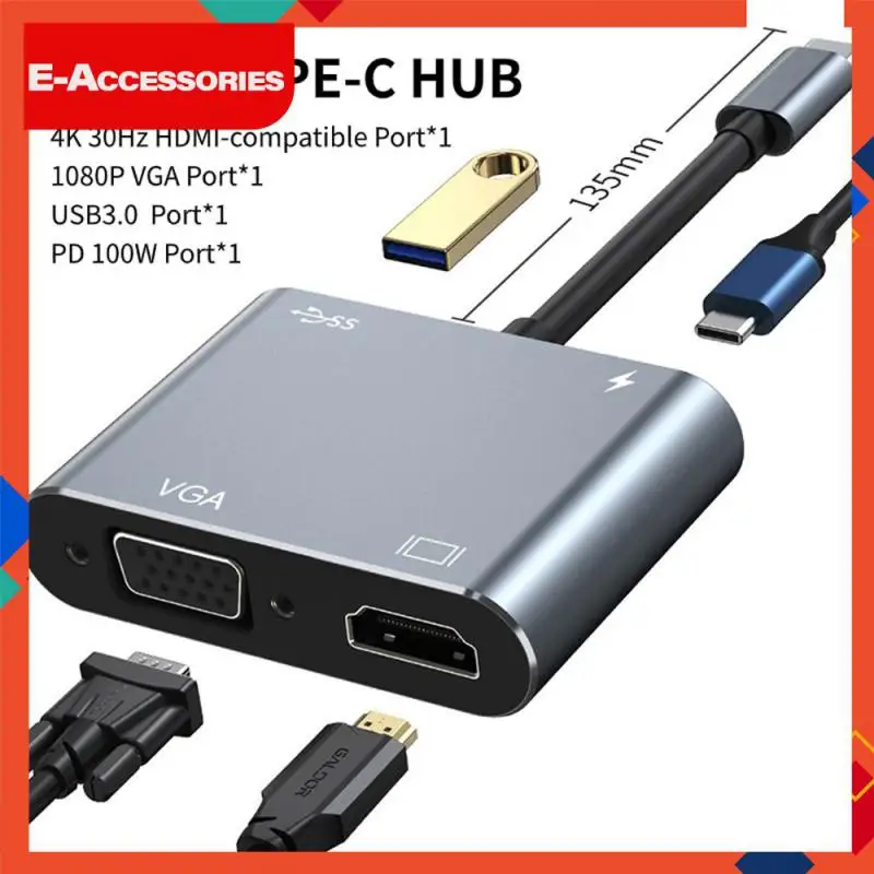 

4 в 1, Usb-разветвитель с портом Type-c на 4k