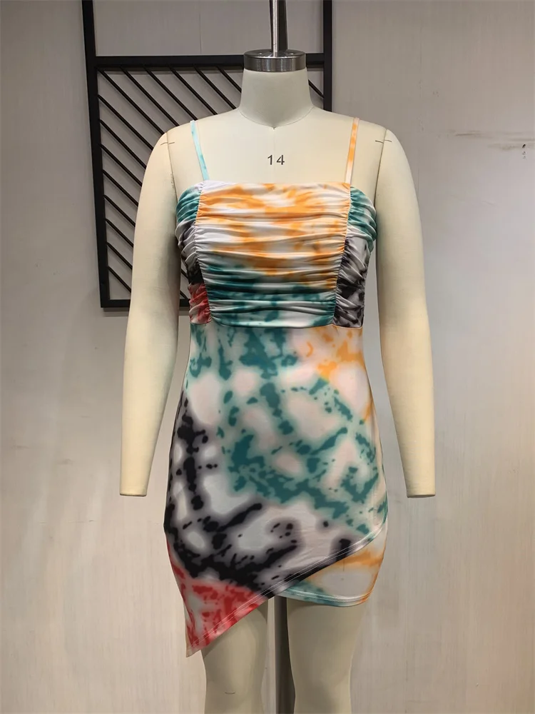 Plus Size Dresses for Women Summer Sexy Slip Sleeveless Elegant Tie Dye Maxi Dress Summer Clothes Whol 3xl 4xl 5xl 6xl