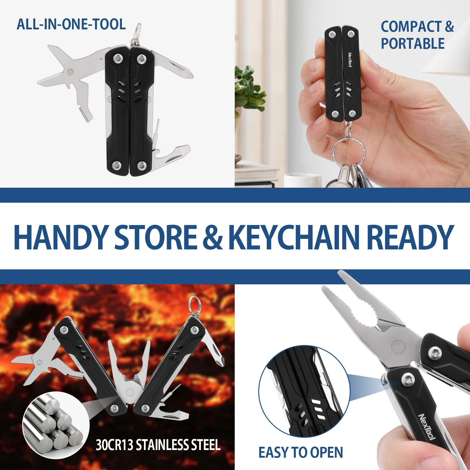 Фото NexTool 10 в 1, мини-матросские плоскогубцы, универсальный инструмент, складные ножницы, отвертка, портативное уличное оборудование EDC, ручные инструменты №2