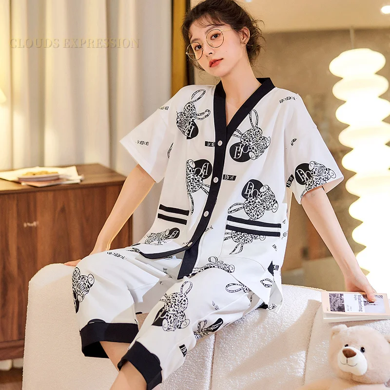 Пижамный комплект женский с коротким рукавом брендовая японская кимоно PJ