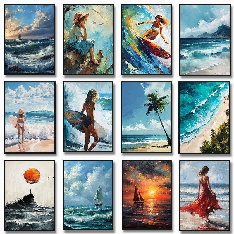 Картина на холсте Морская пляжная девушка