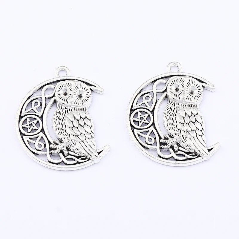 ZXZ 10 шт. тибетское серебро кельтский узел Сова птица полумесяц подвески языческие