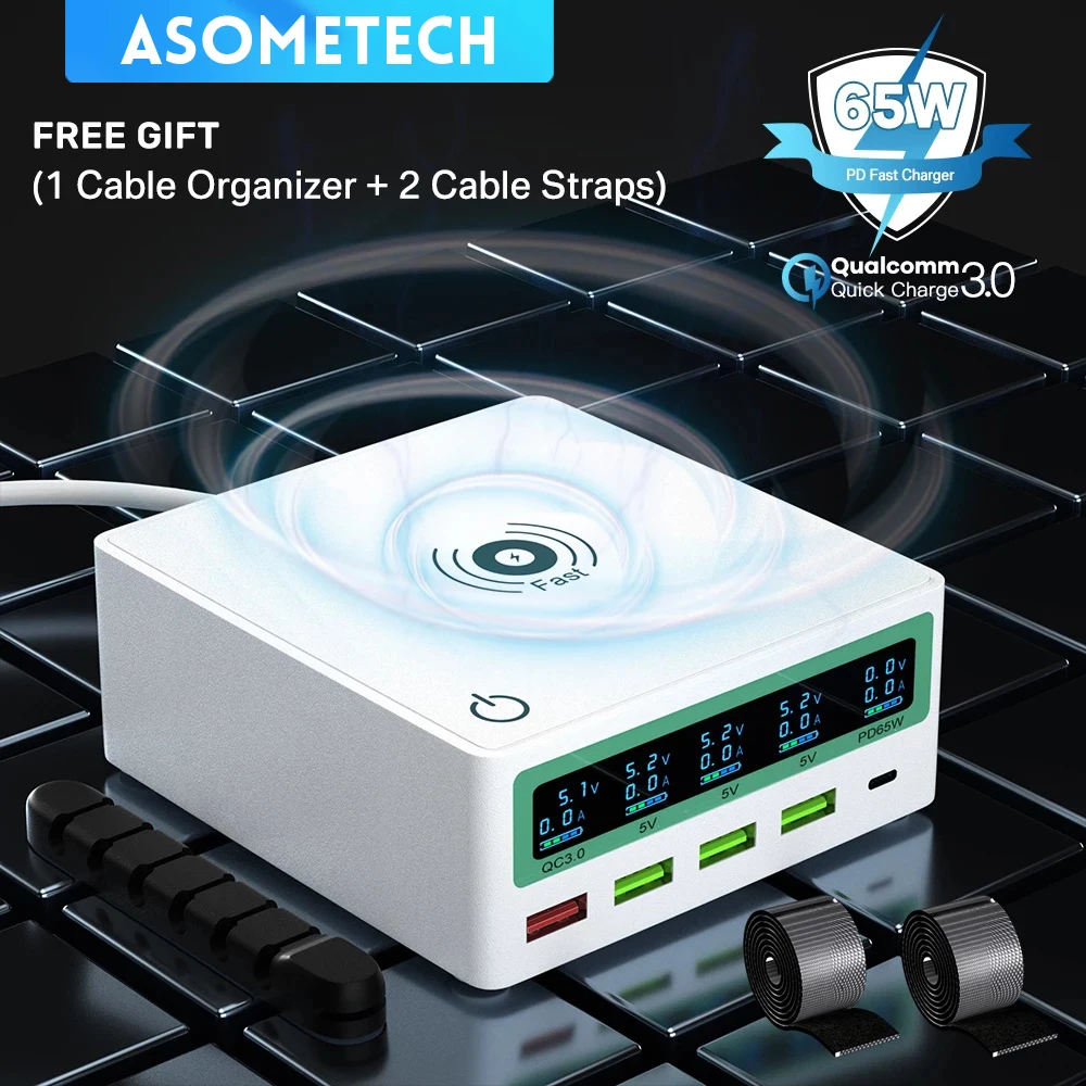 

130 Вт Беспроводное зарядное устройство Multi USB Fast Charger Station PD 65 Вт Зарядка для iPhone Huawei Samsung QC3.0 USB C Зарядное устройство Адаптер питания