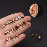 stainless steel piercing 20g stud earrings clicker zircon flower helix conch cartilage tragus ear bone nail piercing jewelry