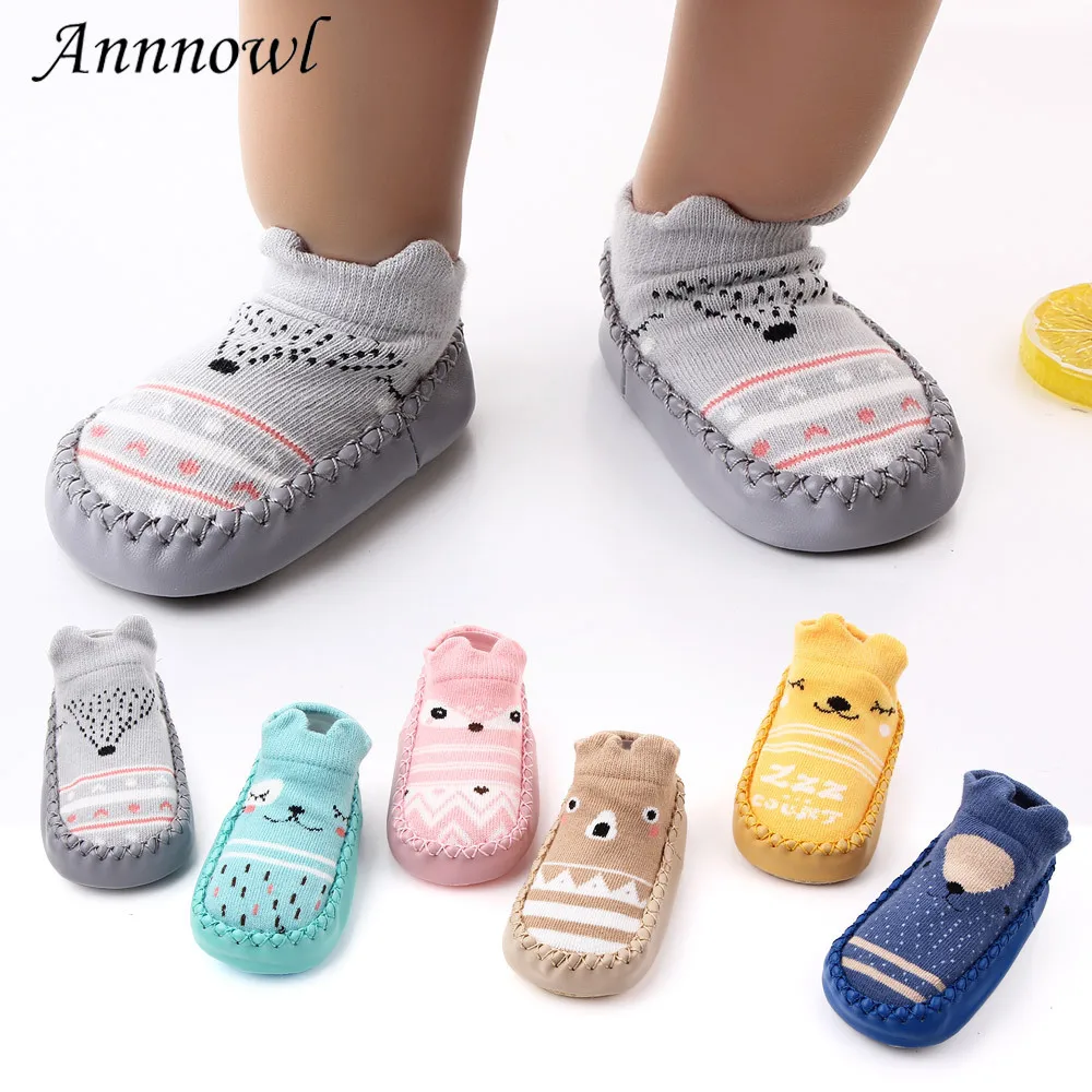 

Newborn Baby Girls Sock Shoes Toddler Cartoon Animal Anti-slip Loafers Infant Boys Trainers for 1 Year Old Home Learning Walking