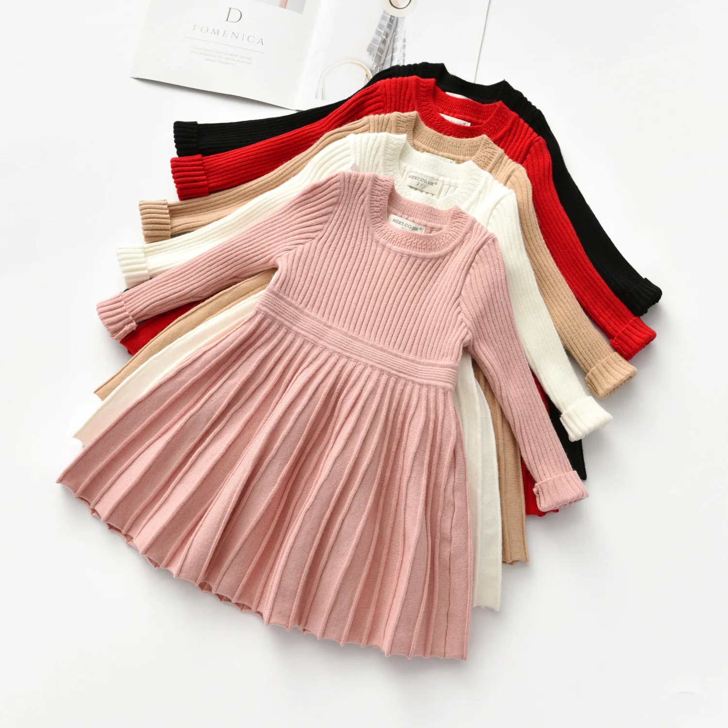 

New girl's sweater angora velvet children's knitted swing skirt wool pleated bottoming skirt