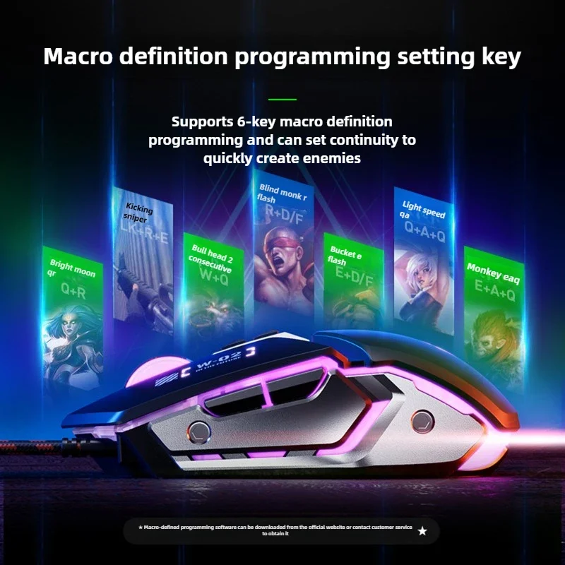 Фото Игровая мышь Inphic W2, проводная USB-мышь со светящимся геймером, механический металлический стиль, подходит для настольных ноутбуков, компьютеров, офиса №4