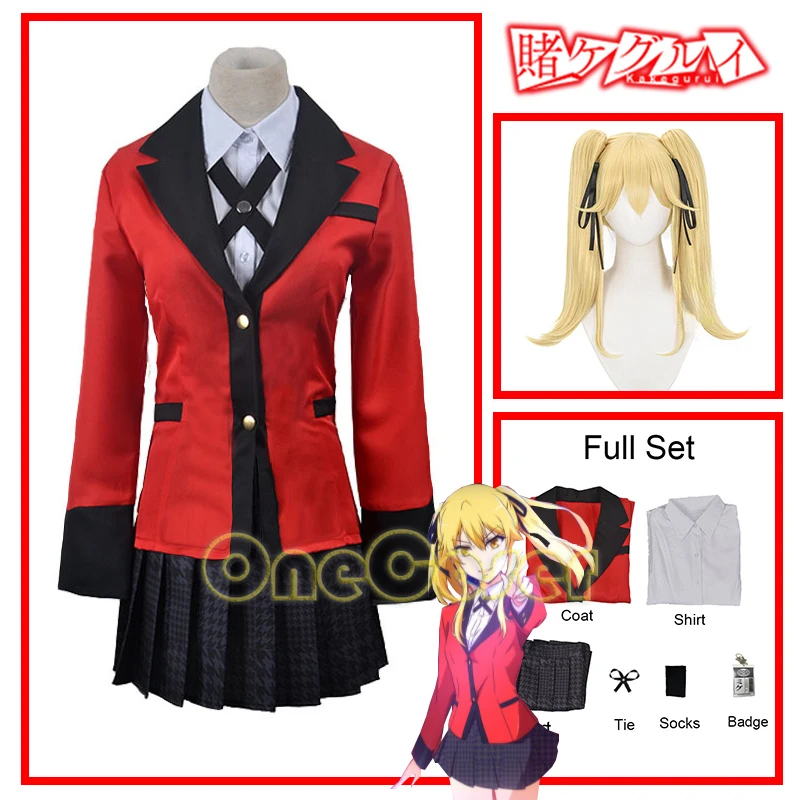

Костюм для косплея аниме Kakegurui Meari Saotome Mary, светлый парик, куртка, бейдж, рубашка, юбка, платье JK, униформа для Хэллоуина для девушек и женщин