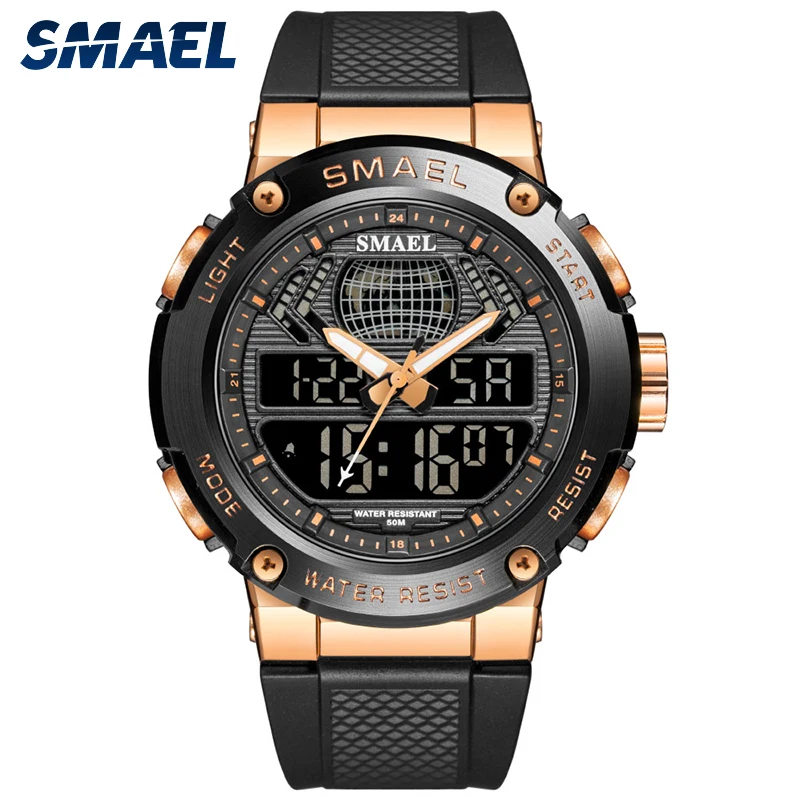 

SMAEL 3 Time Luxury Sport Watches Men Dual Display Waterproof 50m Chronograph Military Watches Big Dial Male Alarm Clock 8032