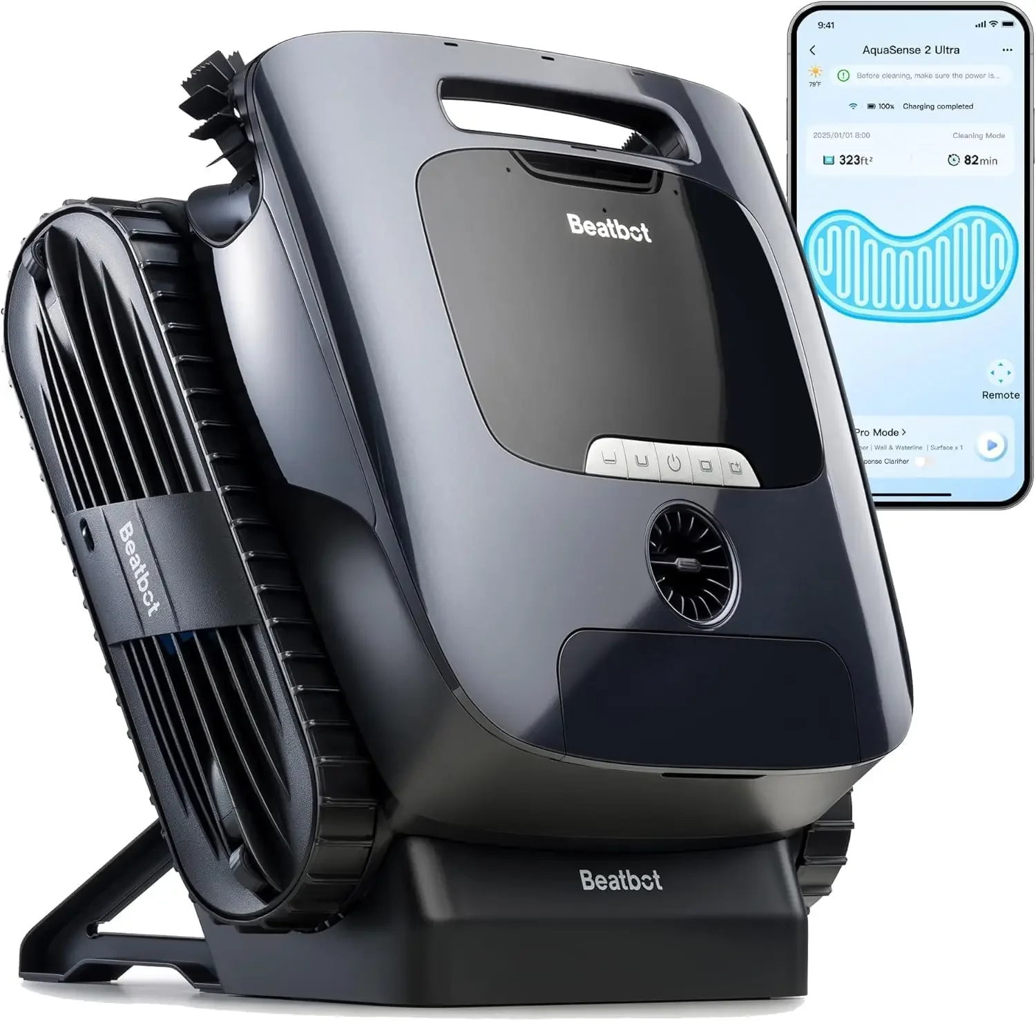 Фото Умный беспроводной робот-пылесос для бассейнов Beatbot AquaSense 2 Ultra с AI-камерой и картографированием, 5-в-1, скиммер, очиститель воды, зеленый №1