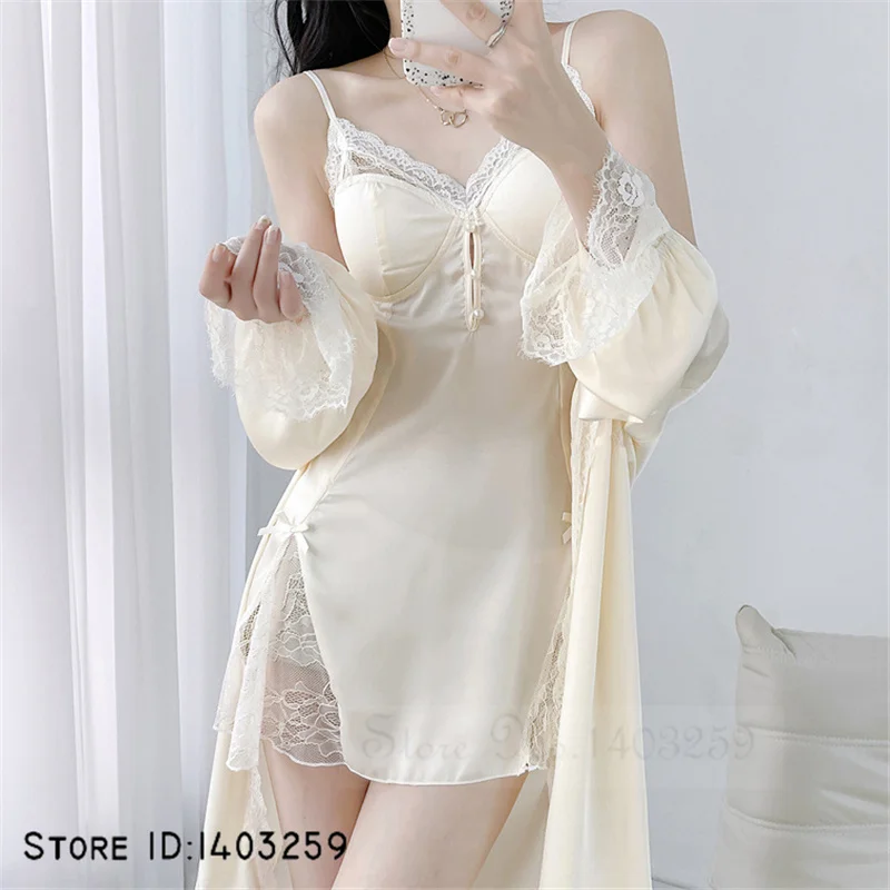 Летний женский халат одежда для сна комплект из двух предметов Сексуальная