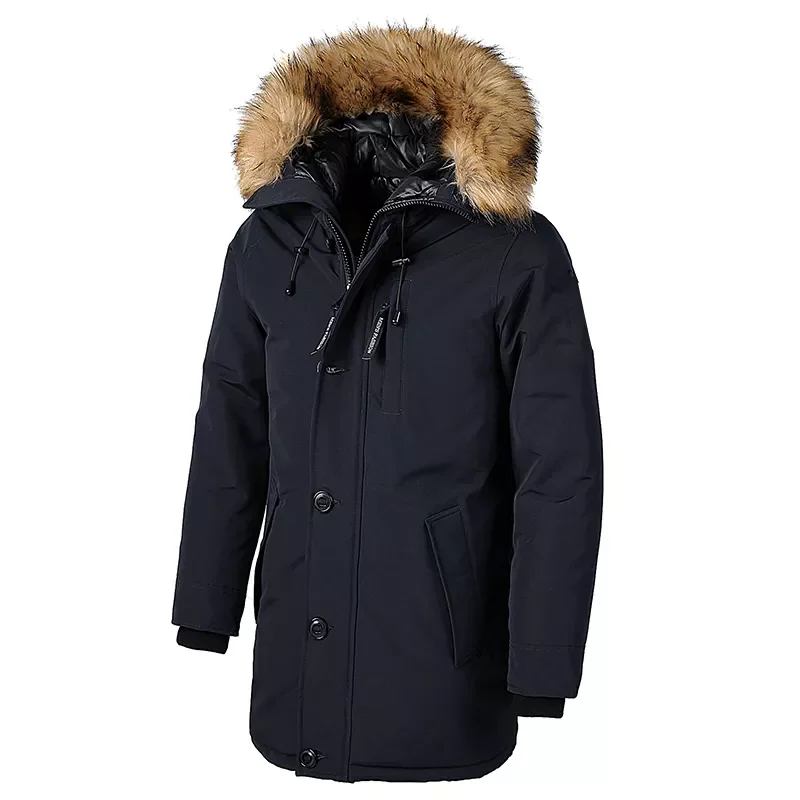Brand Winter Faux Fur Collar Long Thick Cotton Hooded Parkas Jacket Coat Men Pockets Outwear Waterproof Jacket Parka Men