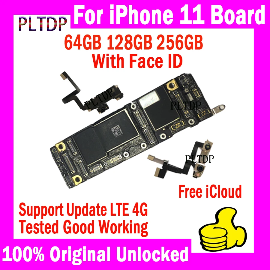 

Original No ID Account For iPhone 11 Motherboard 64GB/128GB/256GB With/NO Face ID Full Chips Tested Unlocked Logic Mainboard