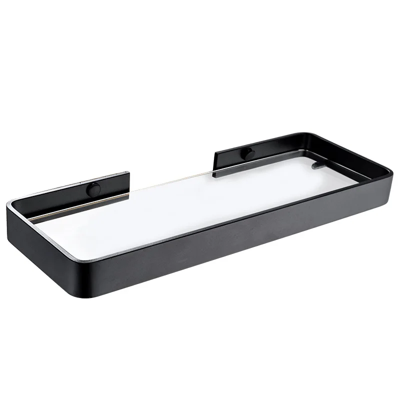 

Shelving Solution with with Aluminum Frame Tempered Glass Bathroom Shelf Rectangular Self Adhesive Wall Mounted