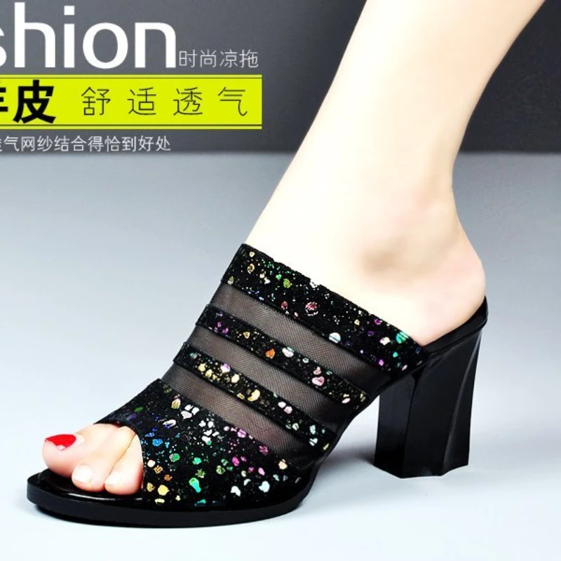 

Модные высокие с блестками сетчатые Толстые Новые летние сандалии