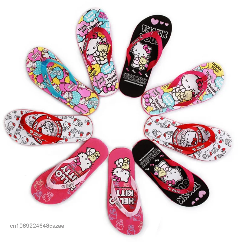 Sanrio Hello Kitty Cute Cartoon Flip Flops Korean Version Student Sweet Home Slippers Y2k Soft Bottom Non Slip Shoes For Women