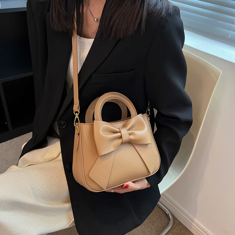 Simple Bow Design Women's Pu Handbag 2022 New Bucket Bag Ladies High Quality Fashion Shoulder Bag