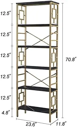 

Tall Bookshelf Metal Bookcase and Bookshelves, Free Standing Storage Modern Bookshelf for Home Office Living Room and Bedroom, R