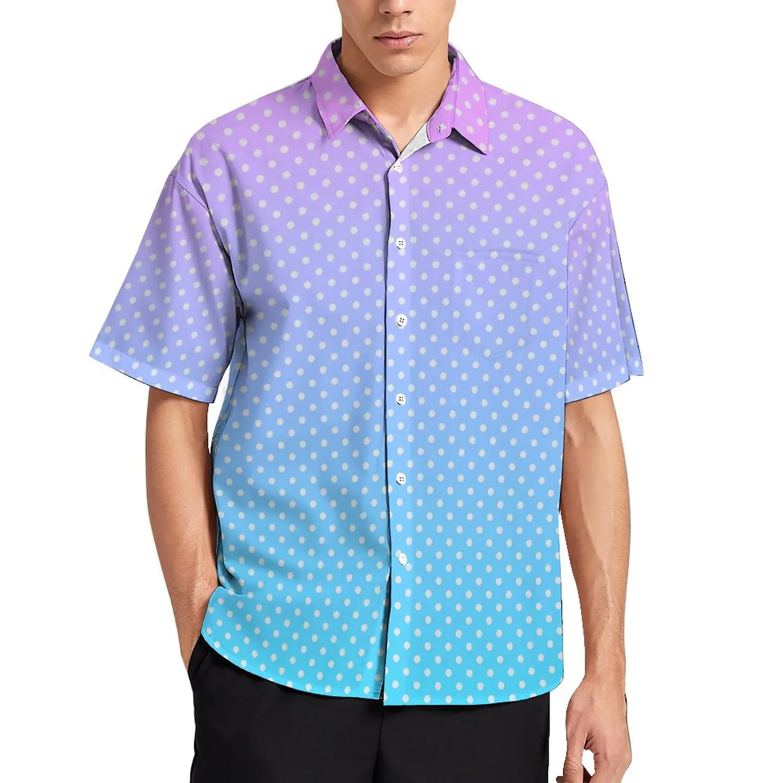 

Polka Dots Print Casual Shirt Pastel Gradient Vacation Loose Shirt Summer Fashion Blouses Short Sleeve Pattern Oversized Clothes