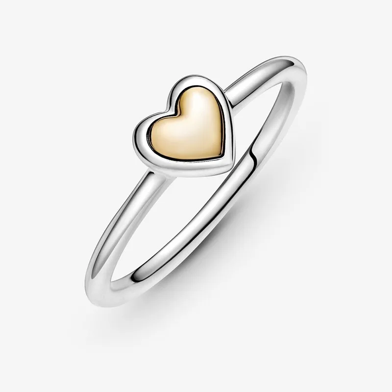 

2021 New 925 Sterling Silver Gold Domed Heart-shaped Pan Ring Is Suitable For Women's Gifts And Wedding Diy Jewelry