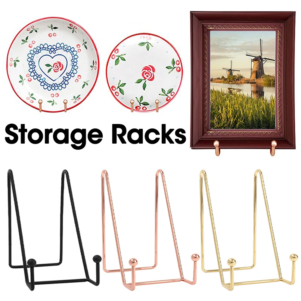 

Iron Bowl Storage Rack Book Photo Pedestal Rack Display Plate Dish Holder Picture Stand Frame Home Photo Decorative Tabletop Art