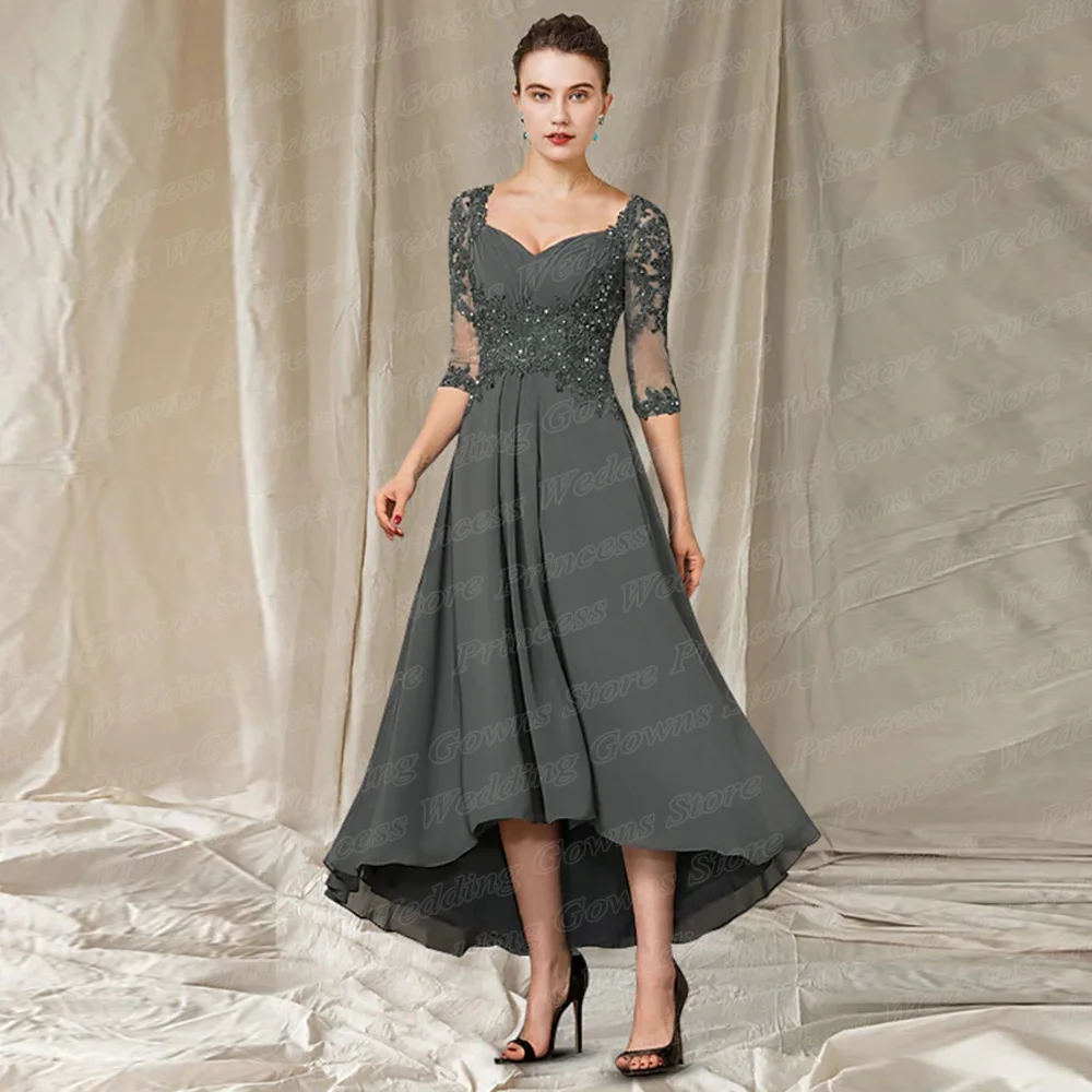 

Wedding Mother Of The Bride Dresses Hi-Low Chiffon Half Sleeve Applique Custom Color Formal Gown Beach Party For Woman A Line