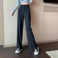 2022 new spring women high waist wide leg straight pants solid black grey office lady ladies long trousers
