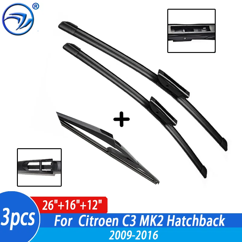 

Набор щёток стеклоочистителя для Citroen C3, MK2, хэтчбек, 2009, 10, 11, 12, 13-2016, 26 + 16 + 12 дюймов
