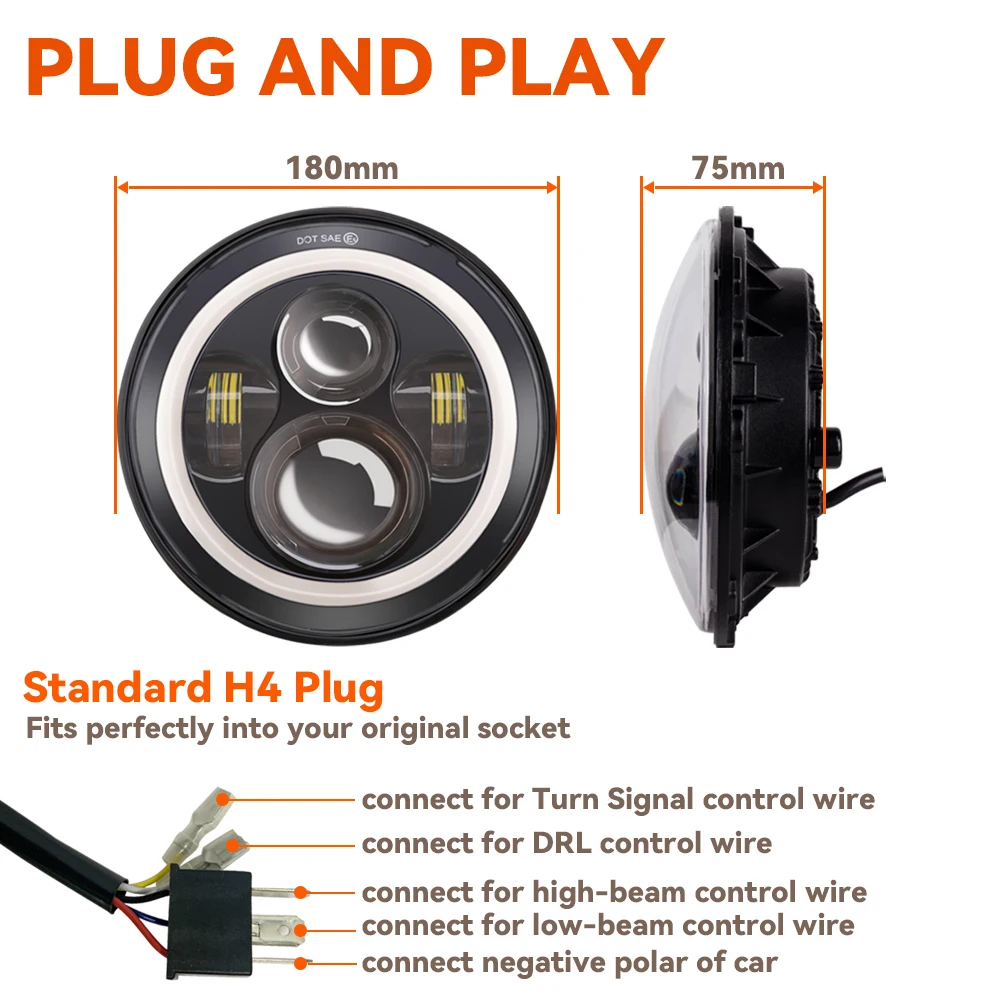 Мотоциклетный 7-дюймовый светодиодный налобный фонарь DRL лампа с 4 5 дюймовым
